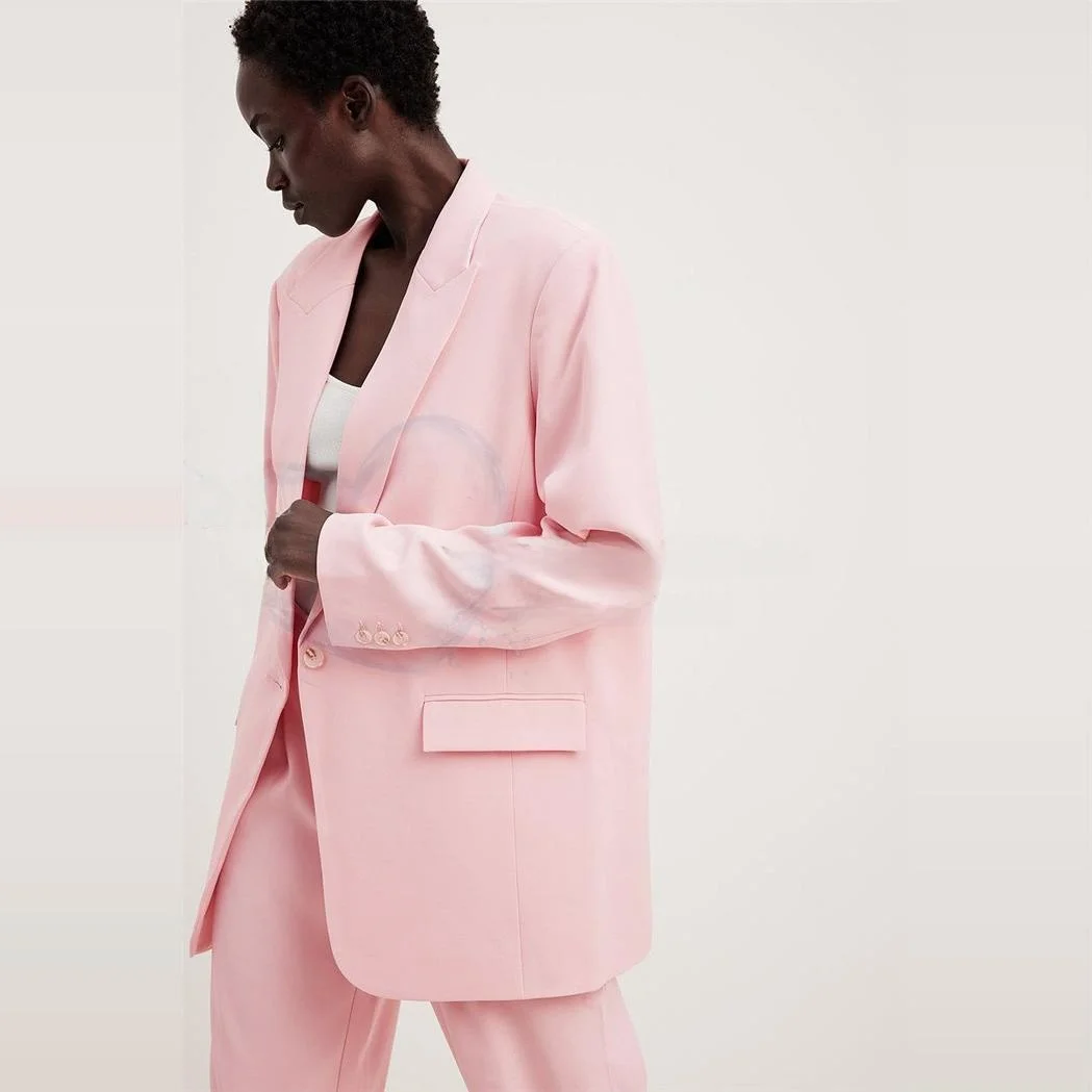 

Casual Loose Fit Pink Suit Jaet Simple Faion High Street Sle for Young Women Spring Office Wear Unique Youth Faion