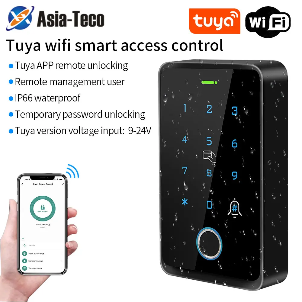 WiFi Tuya App Smart Fingerprint Door Lock IC Card Reader Access Controller Outdoor Keypad Waterproof Door Access Control System