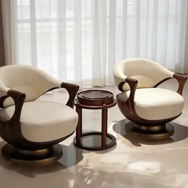 #New Chinese-style Solid Wood Leather Single-seat Sofa Chair, High-end Leisure Chair, Adjustable Swivel Chair, Minimalist Style