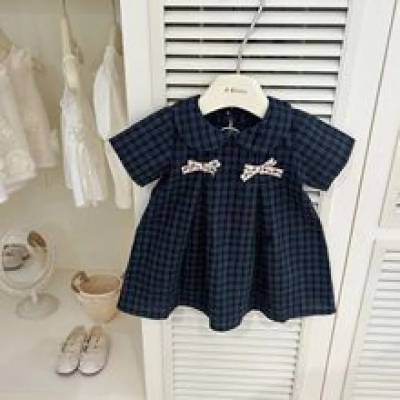 

Children's Stylish Plaid Dress New Summer Girls' Doll Collar Princess Dress2-8Year Old Baby Clothing