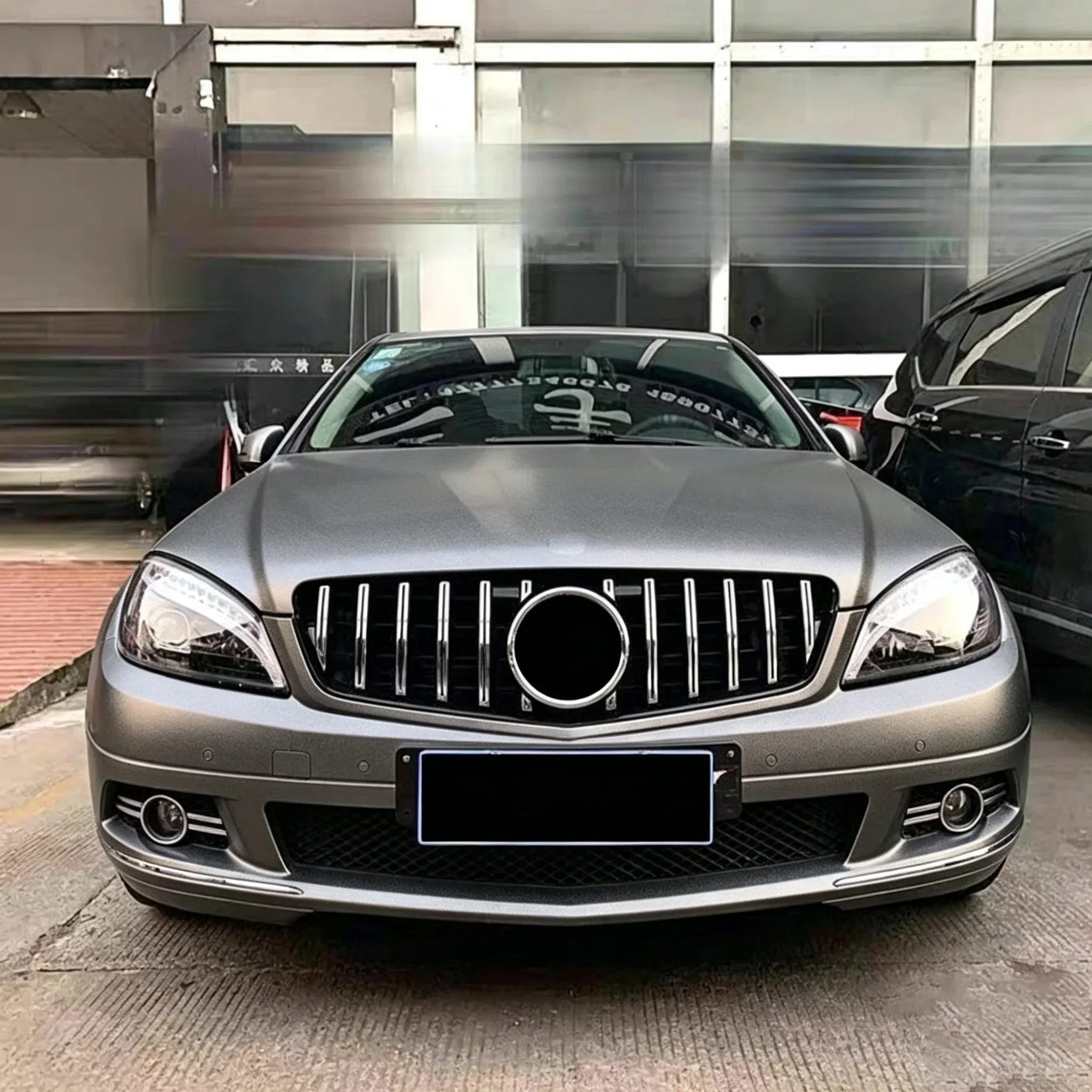Middle Hood Mesh Upgrade Front Bumper Grille Grill Refit For Mercedes Benz C class W204 C204 S204 Coupe C43 2007-14 AMG GT Style view 4