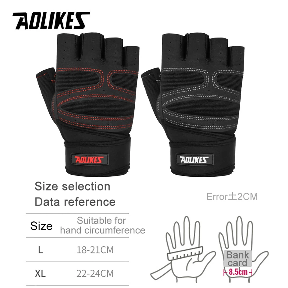 AOLIKES Half Finger Gym Gloves Heavyweight Sports Exercise Weight Lifting Gloves Body Building Training Sport Fitness Gloves