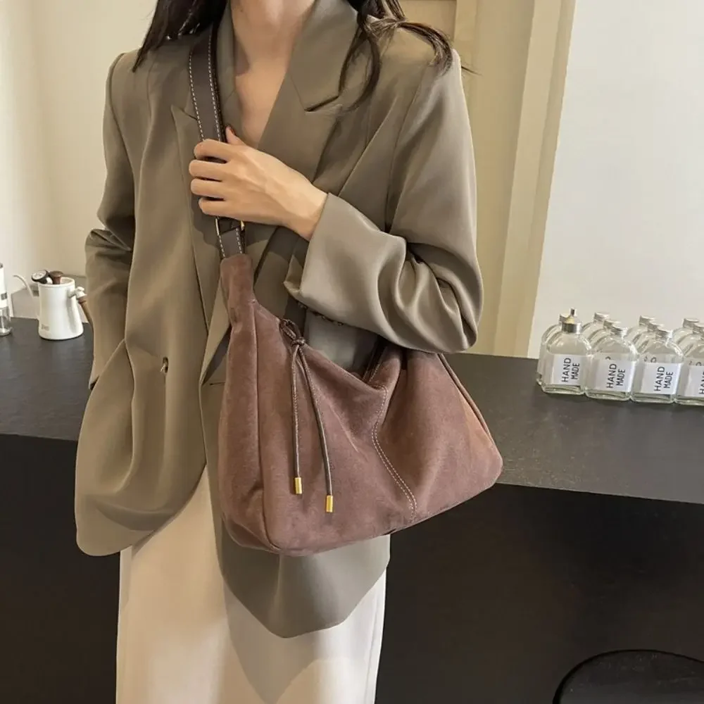 Brown Suede Velvet Shoulder Bag Handbag Large Capacity Vintage PU Crossbody Bag Korean Style Solid Color Female Tote Bag