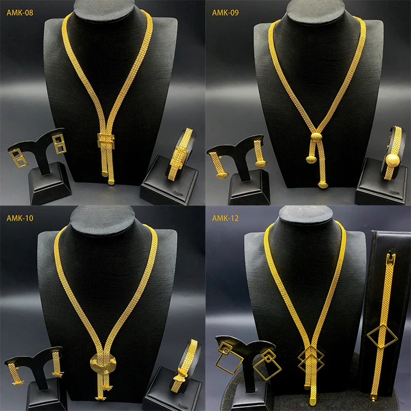Ethiopian Gold Plated Jewelry Set For Women Dubai Indian African Dubai Bridal Necklace Earrings Wedding Party Gift Jewellery