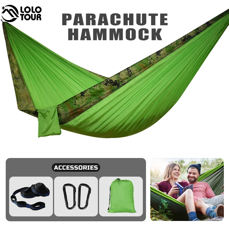 

102x55inch Outdoor Double Camping Hammock with Tree Strap Lightweight Parachute 210T Nylon Hammock Swing Chair for Hiking Garden