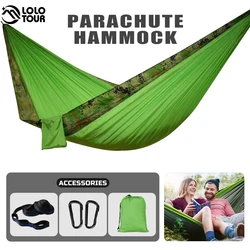 Hamac de camping double 102x55 pouces, lit-balançoire d'extérieur, avec sangle d'arbre, parachute léger, en nylon 210T, pour randonnée et jardin