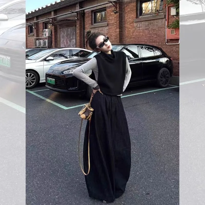 Autumn Age Reducing Three Piece Set, Korean Style Ooted Outfit, A Complete Set of Vest Base Shirt, Wide Leg Pants Set for Women