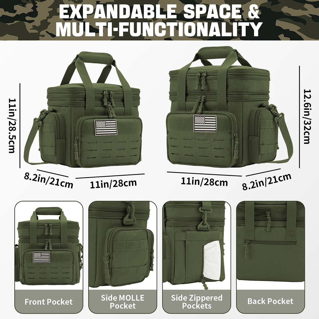 18L Large-Capacity Tactical Lunch Bag, Insulated Cooler Box - For Work Commutes, Outdoor Camping, Self-Driving Trips