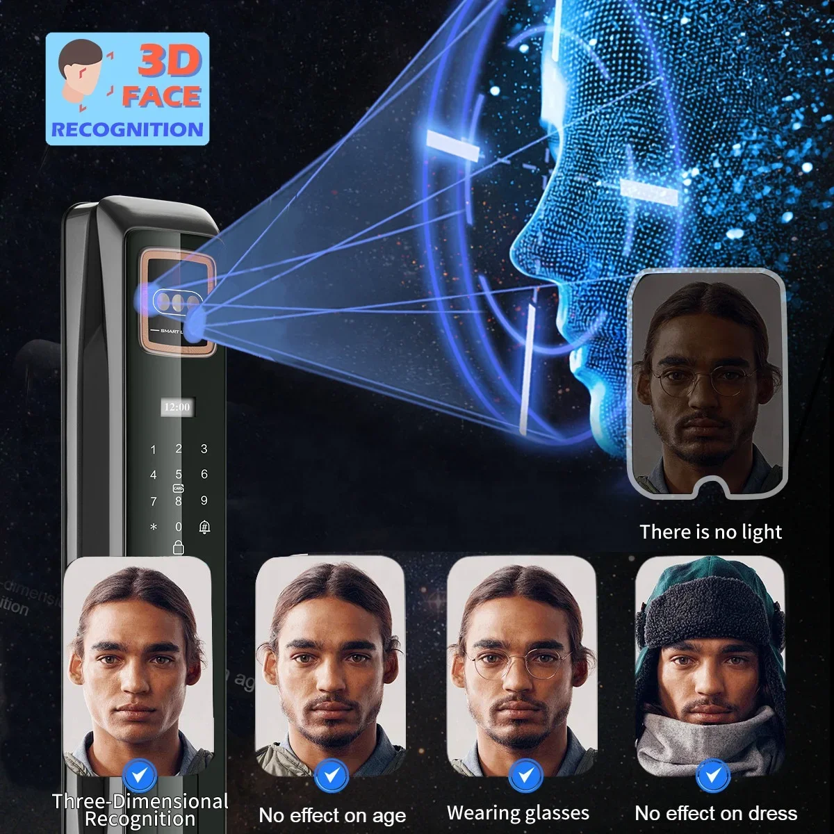 Smart Home Automatic Digital WIFI App 3D Face Recognition Video Intercom Fingerprint Rfid Smart Door Lock With  cam era