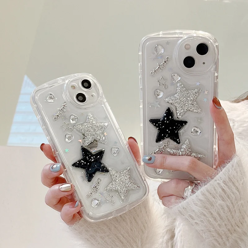 

Ottwn Glitter Star Clear Phone Case For iPhone 14 13 12 11Pro Max INS Color Sequins Soft Epoxy Shockproof Transparent Back Cover