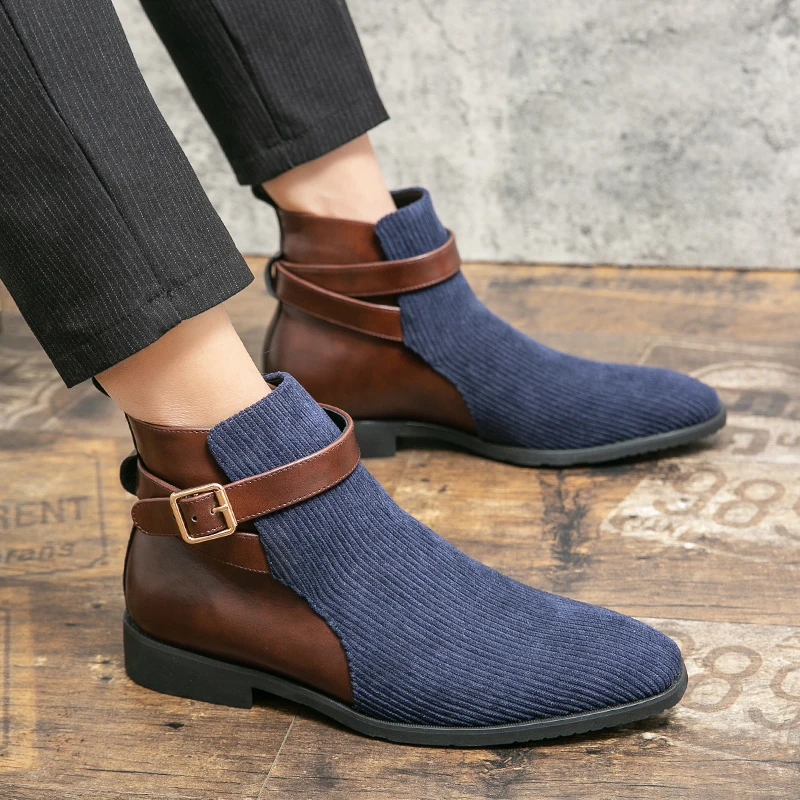 

Winter Luxury Chelsea Boots Men's Leather Shoes Khaki Grey Colorblock Men's Ankle Boots Fashion Brands Autumn Winter Men's Shoes