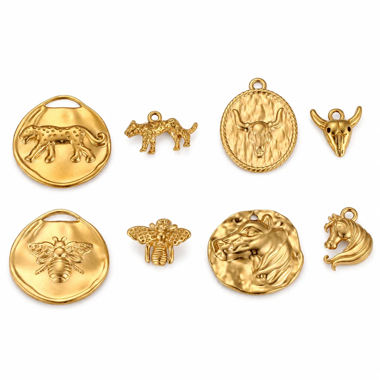 3Pcs Cheetah/Bull/Horse Charms Stainless Steel 3D Animal Leopard Cow Pendant DIY Jewelry Making Earring Bracelet Dangle Supplies