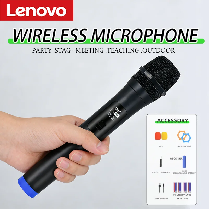 Lenovo microfone sem fio 2.4g uhf frequência fixa 2 canais microfone portátil para festa ao vivo karaokê reunião profissional