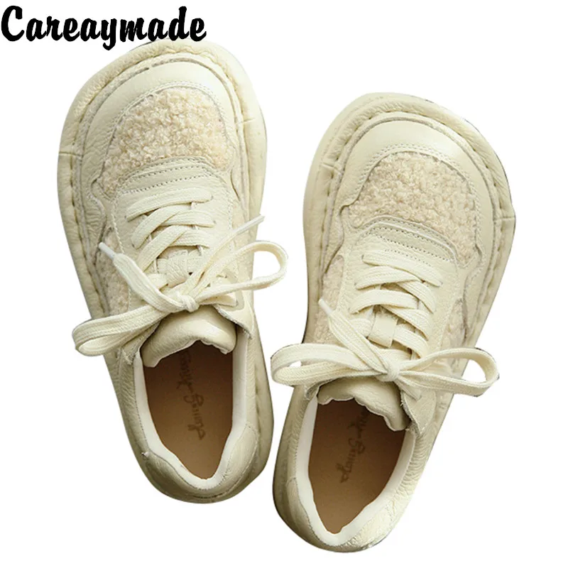 Careaymade-Genuine Leather women\'s shoes shallow mouth single shoes Handmade Leisure ugly big head pantshoes muffin Ladies shoes