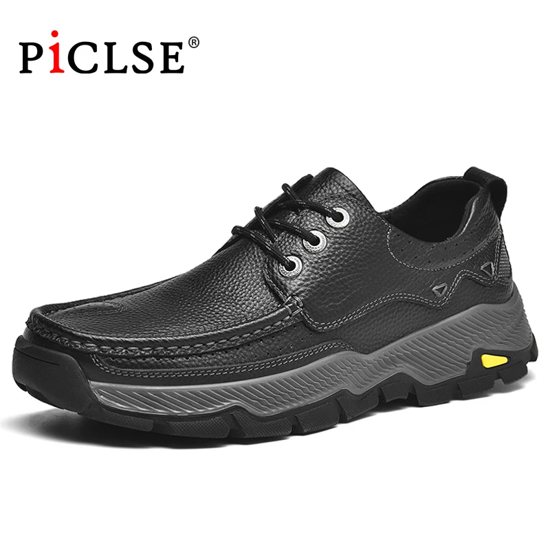 PICLSE Luxury Brand Genuine Cow Leather Men Shoes Casual Business Oxfords Shoes For Men Flats Shoes Moccasins Man Shoes