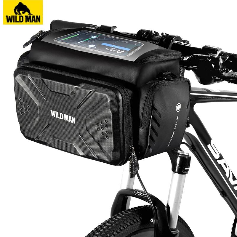 Wild Man Rainproof Bicycle Front Bag Cycling Bag Touch Screen Mountain Bike Handlebar Bag Basket Pannier Storage Capacity 4L