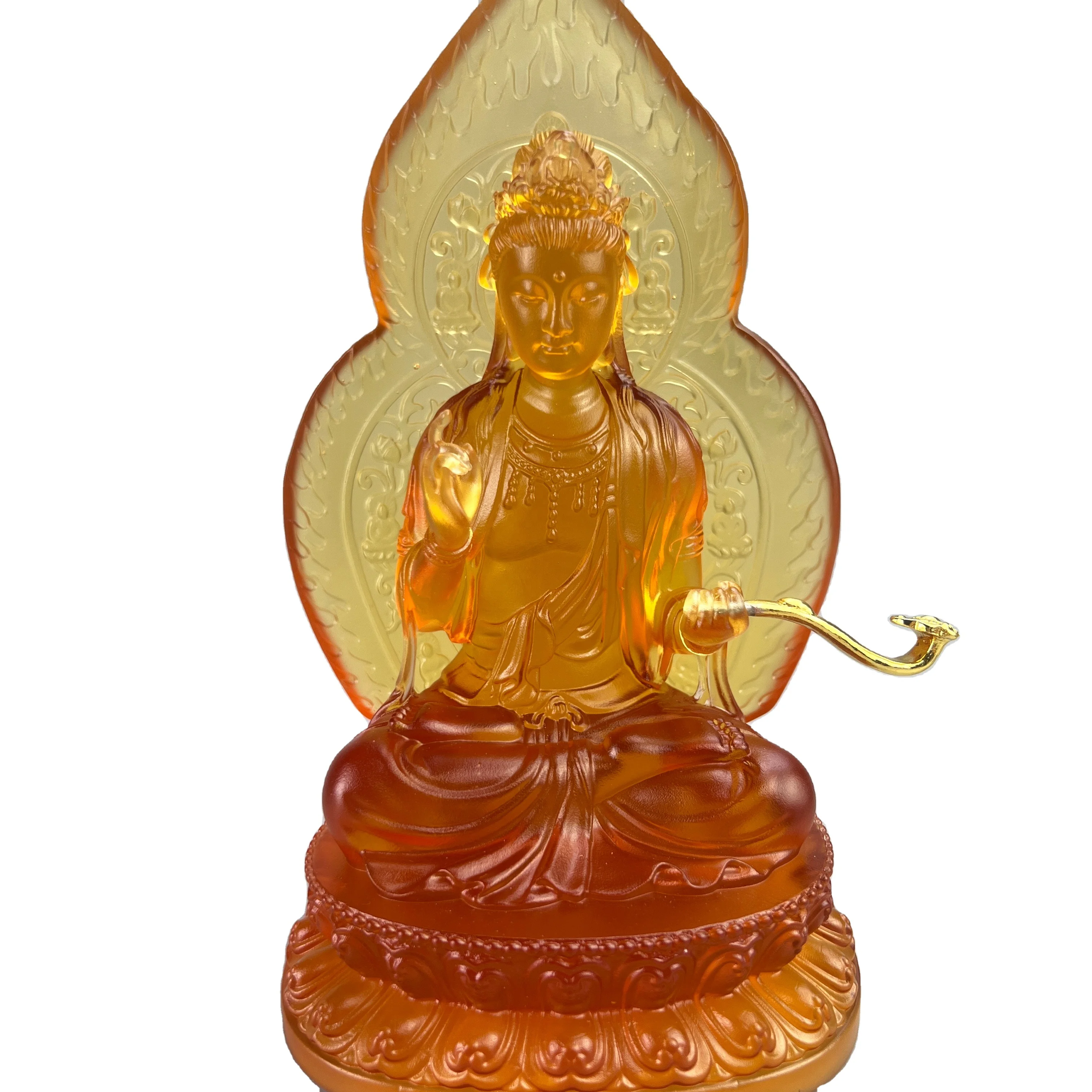 *&r Handcarved Sacred Samantabhadra Bodhisattva Statue Crystal Glass (Lost-Wax Process) Buddhist Altar Art Shrines Jiangsu