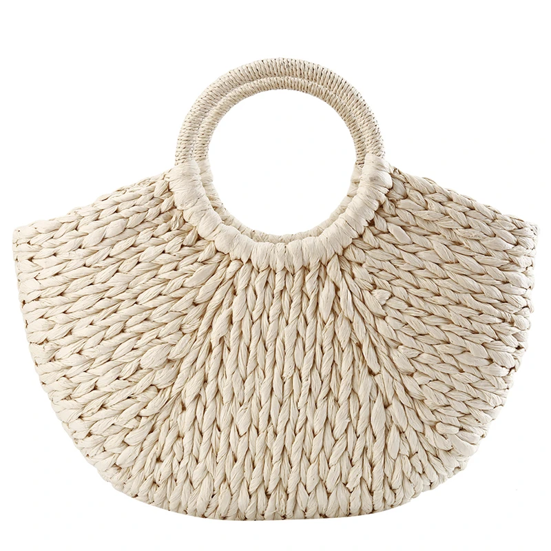 Borsa da donna colorata borsa di paglia di vimini in Rattan borsa semicircolare intrecciata borsa da viaggio Casual femminile di grande capacità