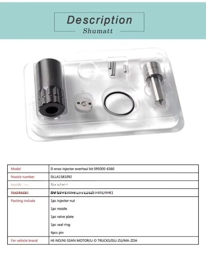 Common Rail DIiesel Injector Overhaul Kit Repair Kit for Injector 095000-6360