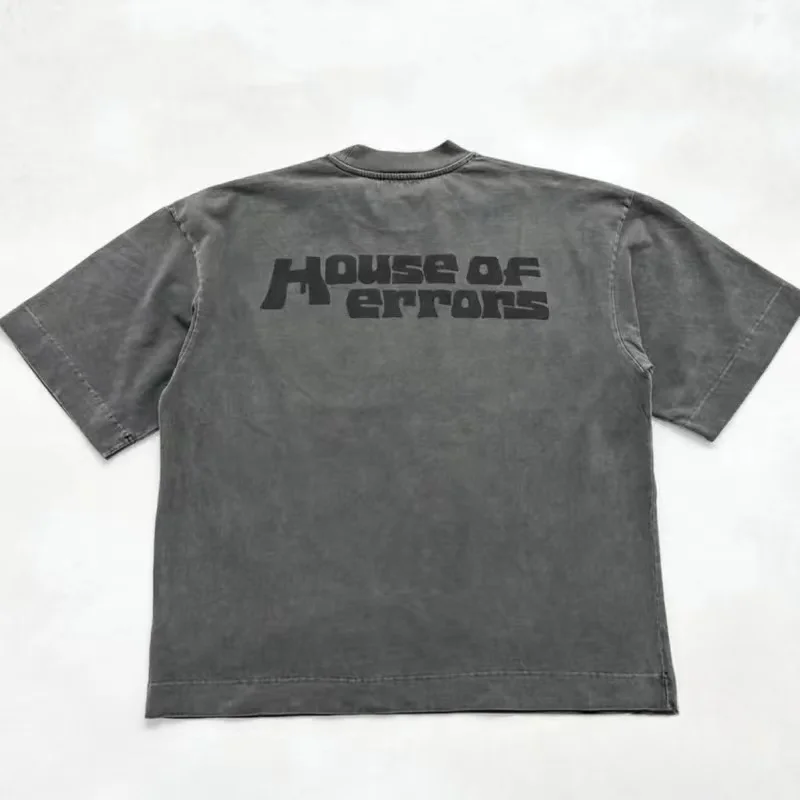 Vintage Street Men  HOUSE OF ERRORS Tshirts Casual Loose Cotton Eyes Foam Printed Short Sleeve Kanye Couples T-shirt