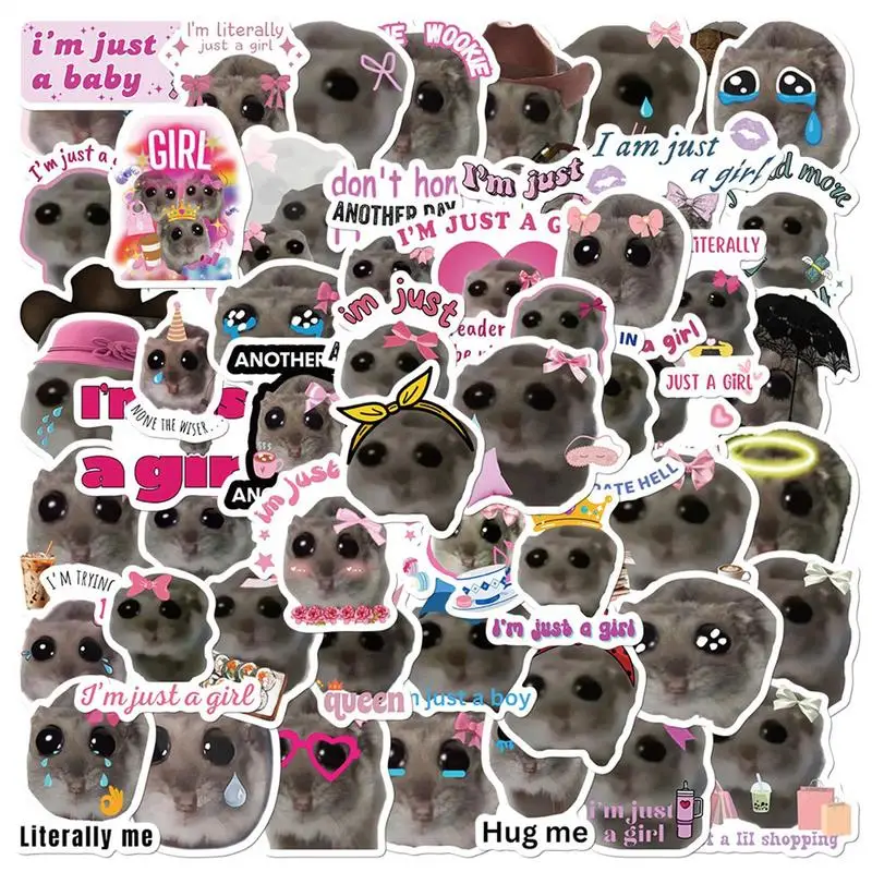 56PCS Cute Sad Hamster Sticker Sad Hamster Meme Stickers Cute Mice Fun Pattern Sticker For Laptop Luggage Water Cup Notebook