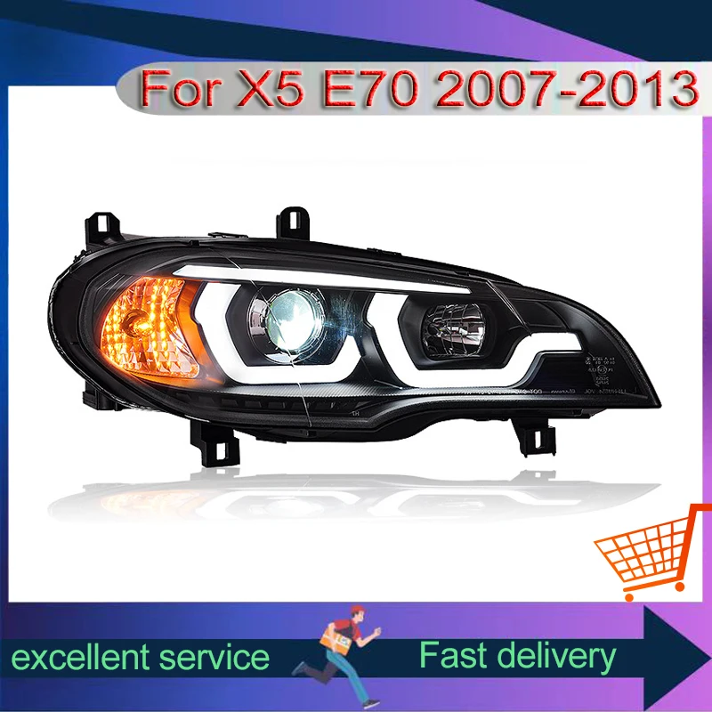 

Автомобильная фара для BMW X5 E70 2007-2013, светодиодная DRL, ксеноновая лампа с двумя линзами, модифицированная модернизированная передняя лампа в сборе, автомобильные аксессуары