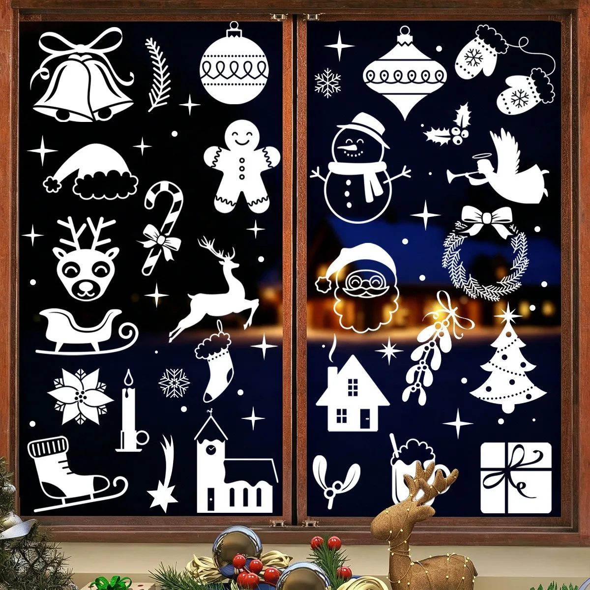 

White Christmas Snowman Window Stickers Static Cling Glass Door Decor Festive Snow Sock Holiday Wall Decals