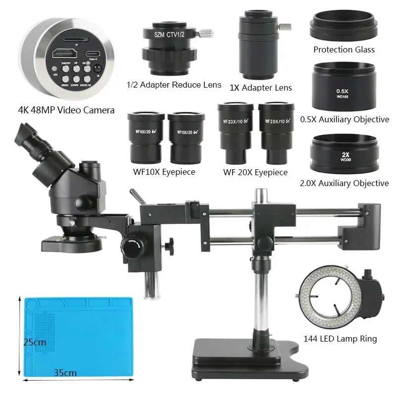 3.5-90X Confocal Trinocular Stereo Microscope Double Boom Stand 48MP 55MP HDMI USB Digital Camera For Industrial PCB Repair