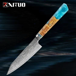 Japanese Damascus Utility Knife 5 Inch,VG-10 Cutting Core 67-Layer Damascus Steel,Ultra Sharp Kitchen Petty Knife Paring Knife
