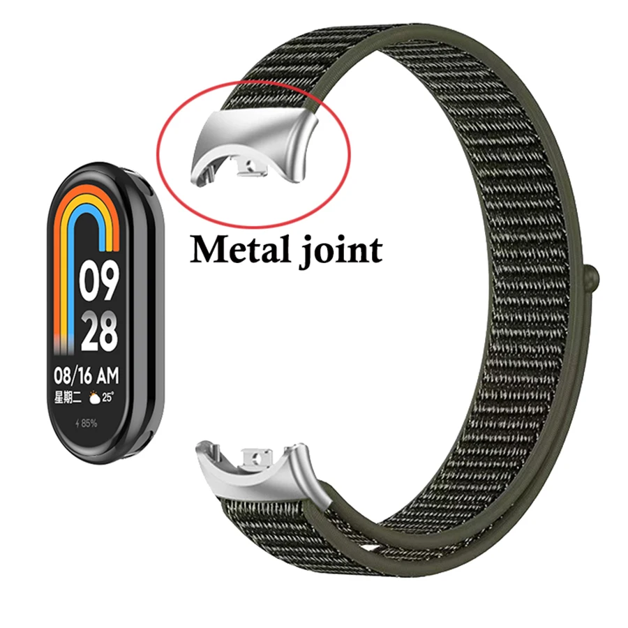 حزام نايلون قابل للتعديل لـ Xiaomi Miband 10 9 8 إكسسوارات سوار لـ Xiaomi Mi Band 8 9 10 حزام ساعة ذكية موصل معدني