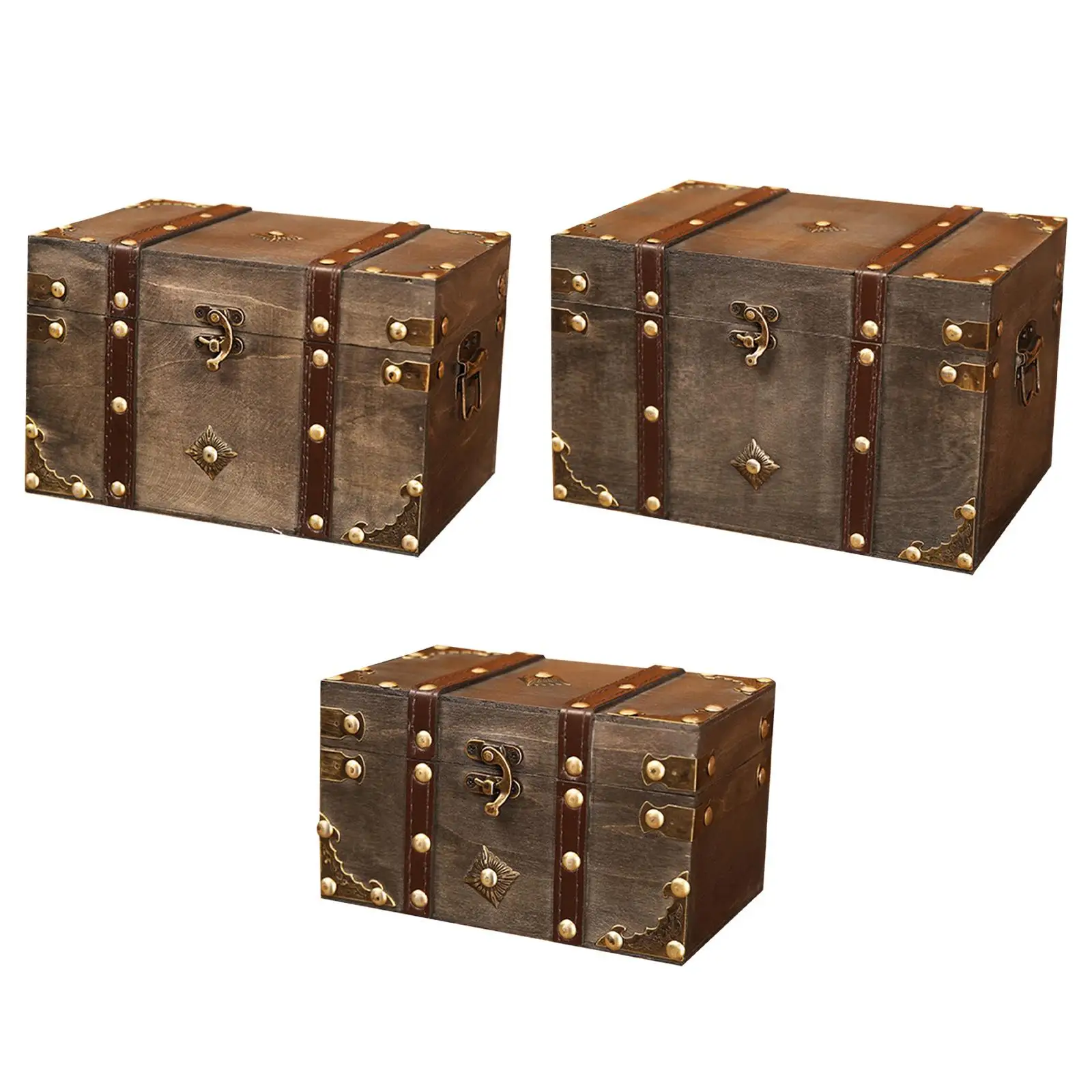 Wooden Storage Trunk Collectible Antique Style Jewelry Box Rectangle Pirate