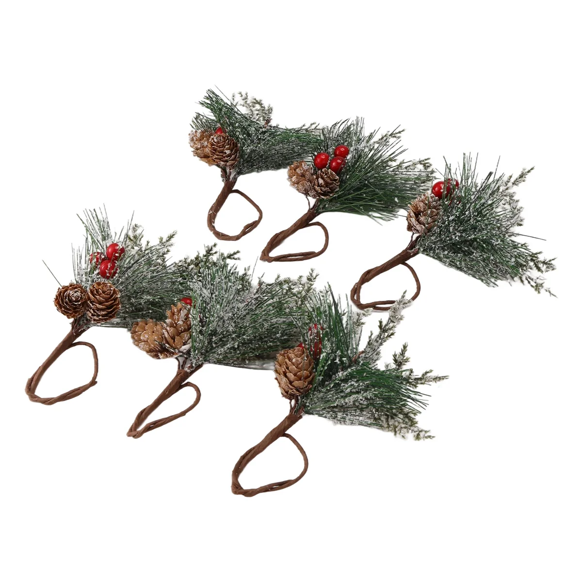 Napkin Rings Set of 6 Pine Needle Berries Christmas Thanksgiving Holiday Rustic Farmhouse Napkin Rings Holders