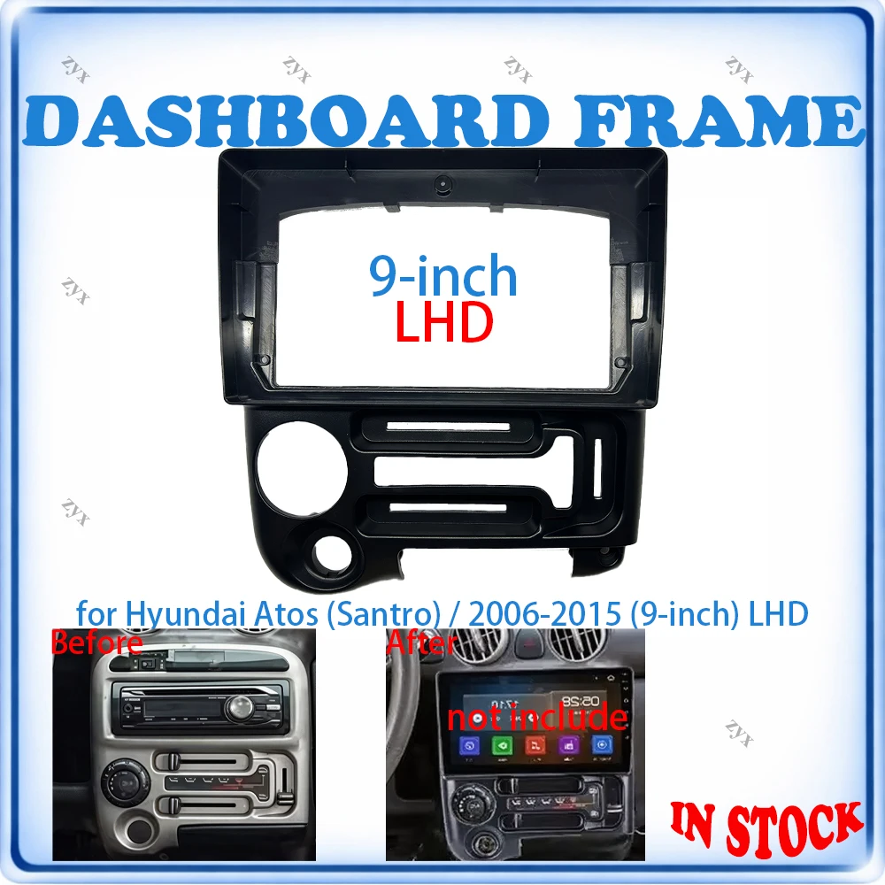 Marco de radio para coche Hyundai Santro Atos 2006-2015 de 9 pulgadas, LHD, con arnés de cableado, cable de alimentación, accesorios para coche, Plug & Play