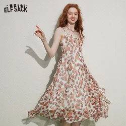 ELFSACK  French Floral Dresses  Woman 2023 Summer/Autumn  Waist Sleeveless Daily Dress