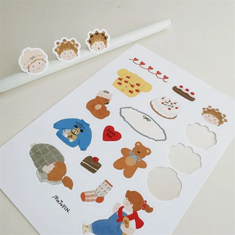 

Korean Ins Style Stickers Set Cute Teddy Bear Girl European Pastoral Matte Clear Decals for DIY Journal Planner