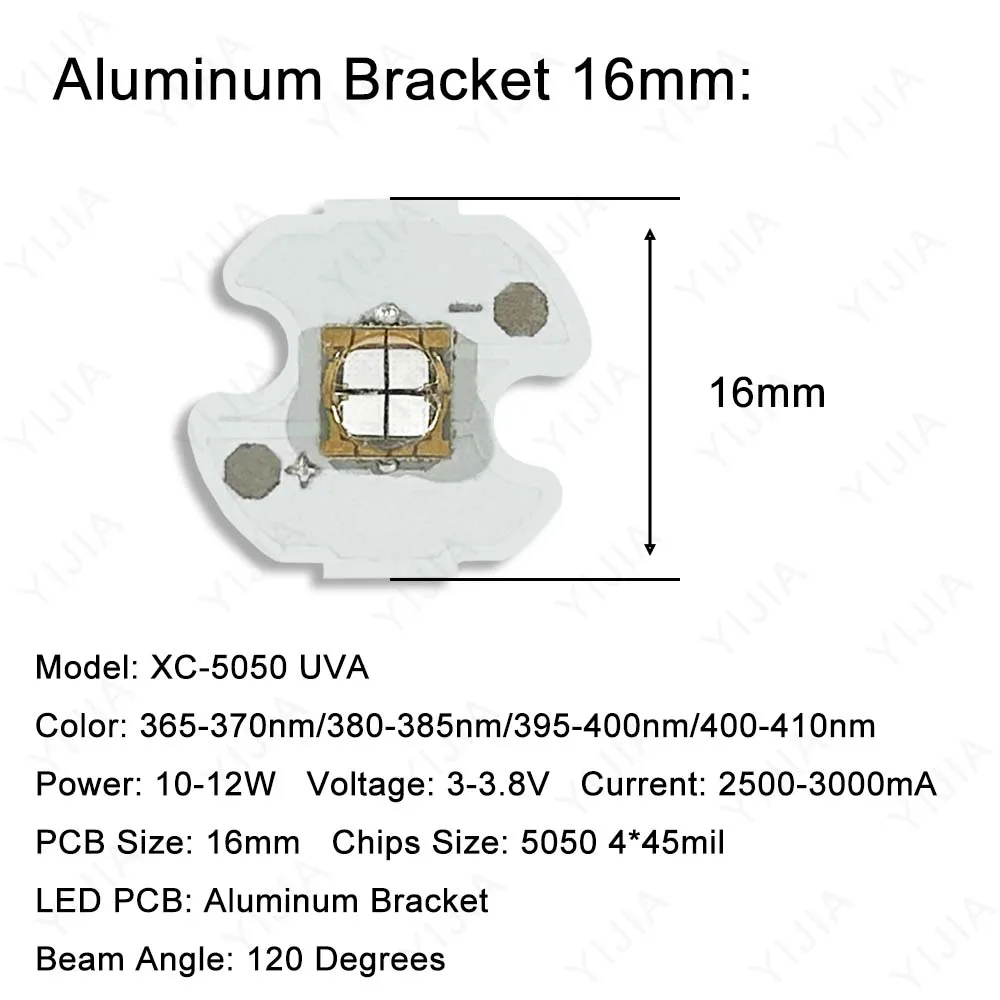 10W 12W Deep UV LED Chip UVA 365nm 370nm 380nm 395nm 410nm Diodes SMD5050 With 16mm 20mm Plate For Mosquito Trap Solidification