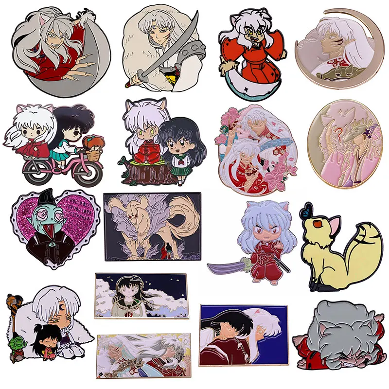 New Jackets Jeans Fashion Jewelry Accessories Inuyasha Kagome and Shippo Brooch Pins Enamel Metal Badges Lapel Pin Brooches