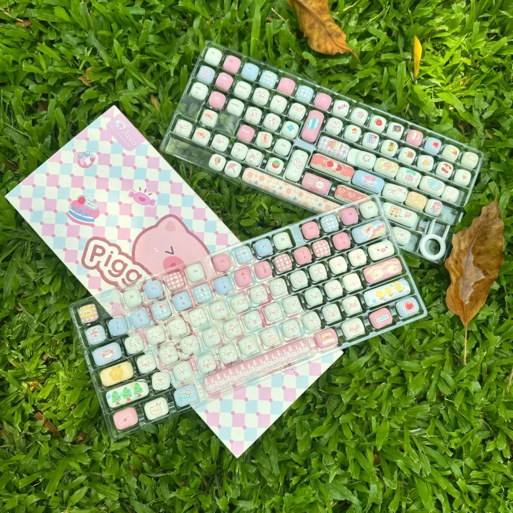 Steamed Bun Theme Keycaps Set 138keys Custom MOG Profile PBT Pig Party Cute Key Caps Mushroom Round Green Artisan Keycaps Gift