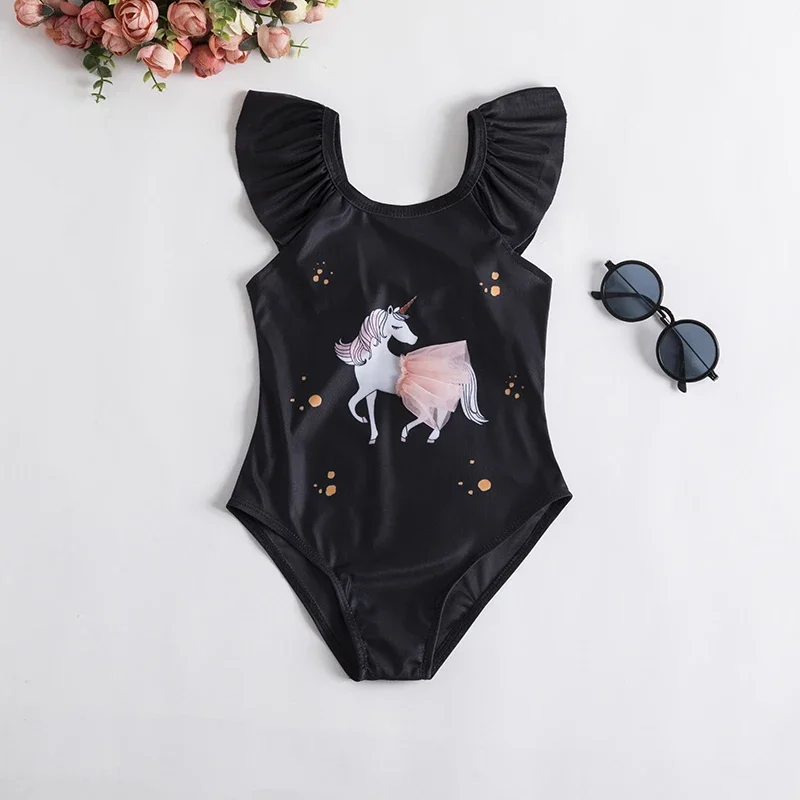 Baby Girls One Piece Swimsuit Unicorn Rainbow Children\'s Swimwear 2024 Summer Backless Bathing Suits 1-5 Years Toddler Swimwear