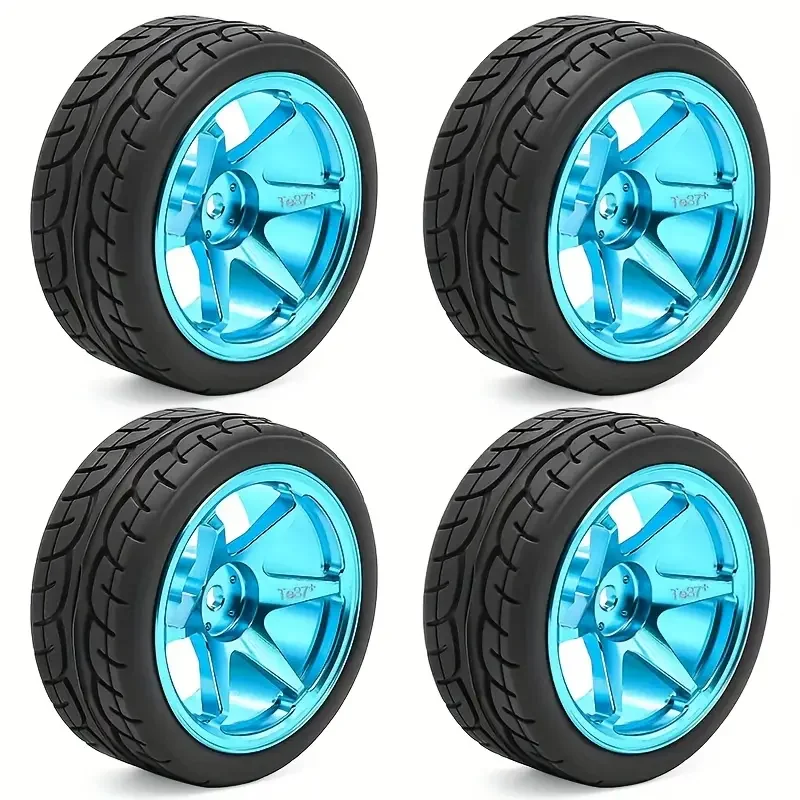 

1/10 Scale RC Rally Tires And Aluminum Wheels 2.56' Diameter for Tamiya TT01 XV01 HPI Traxxas PTG2 A959 Durable High Grip