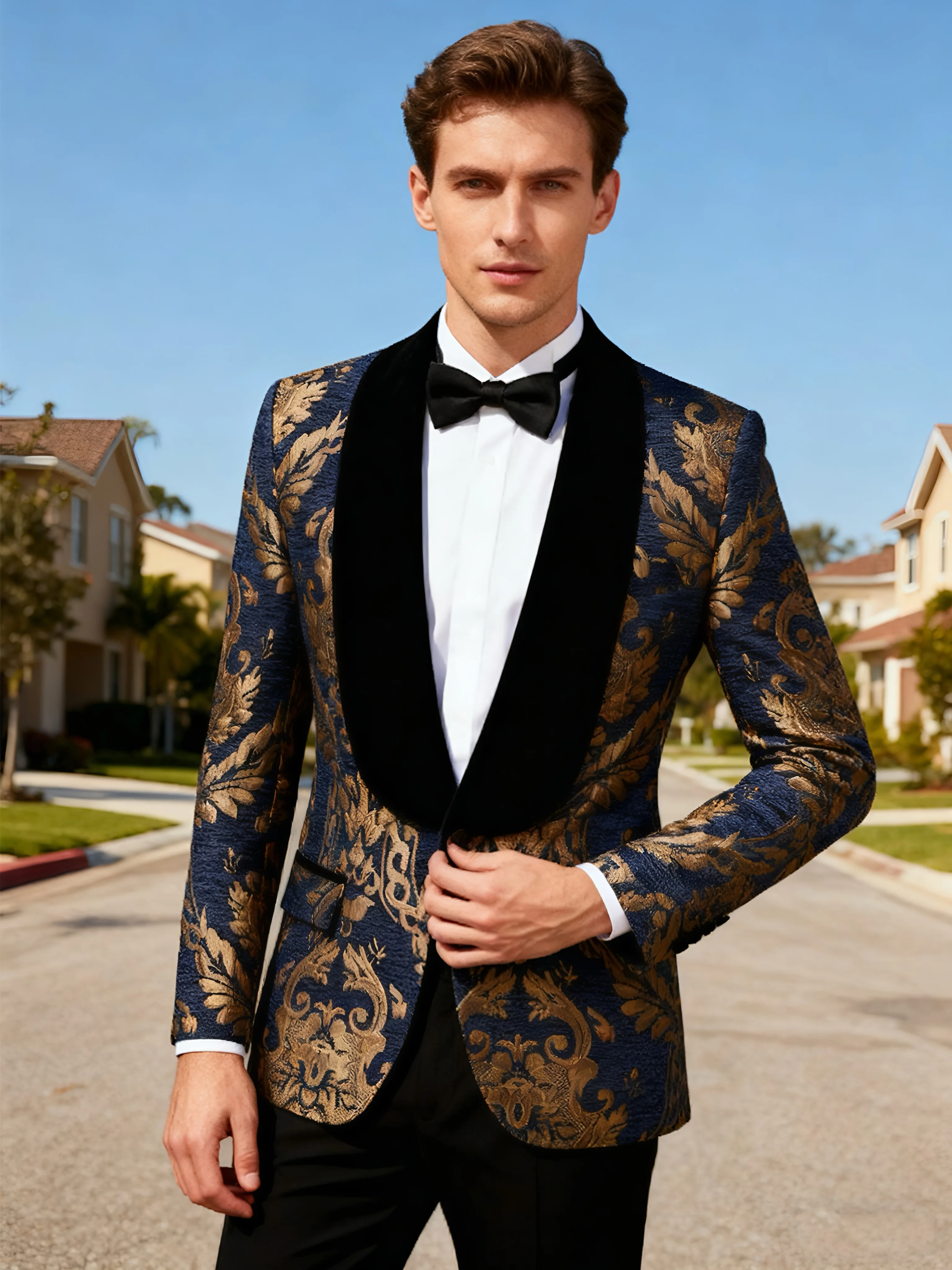 

Мужской цельный вечерний пиджак с цветочным узором, пиджак с шалью и лацканами с пейсли, подходит для званого ужина, бала, свадьбы
