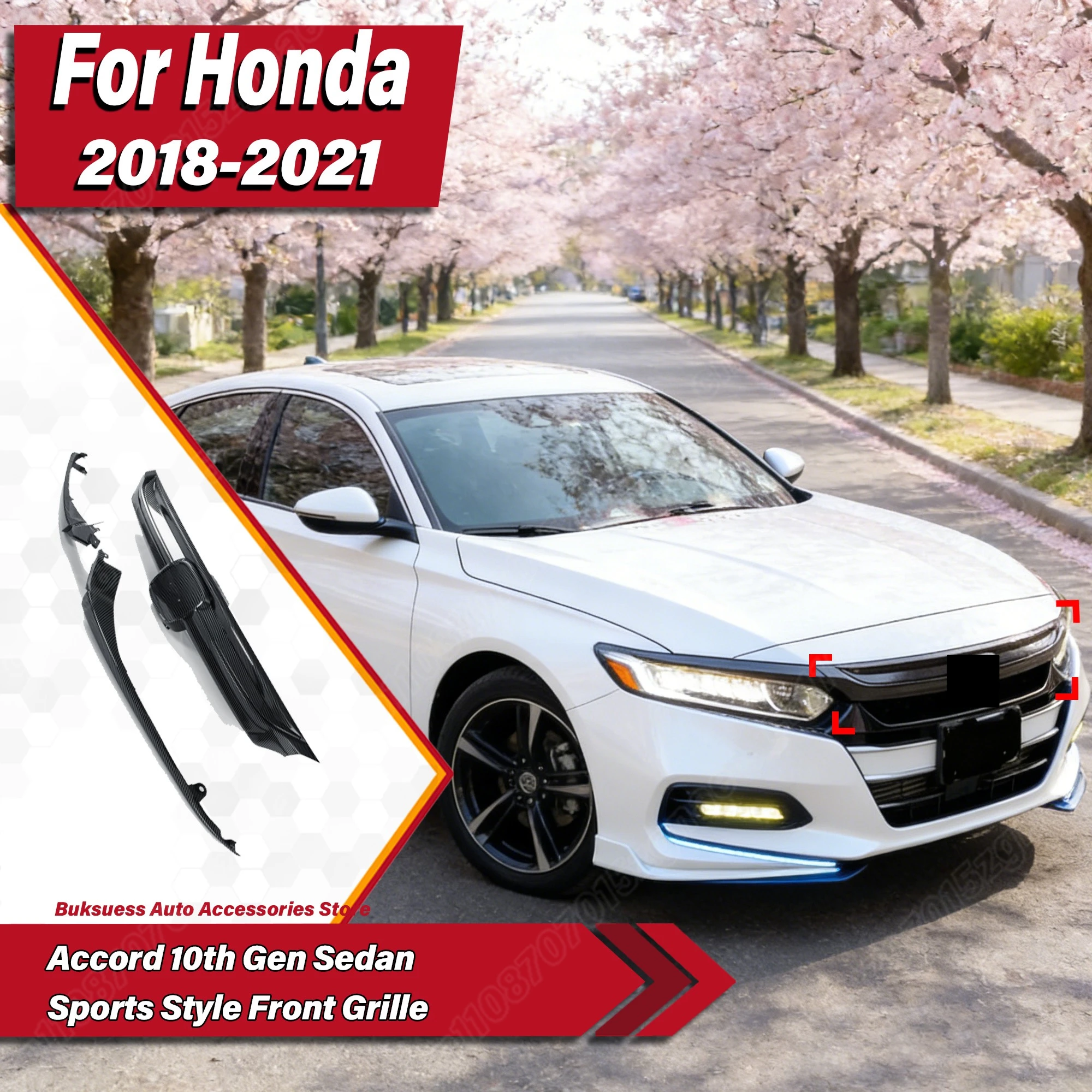 

For Honda Accord 10th Gen Sedan 2018 2019 2020 2021 Auto Sports Style Front Air Intake Grille Body Decorate Modification Kit
