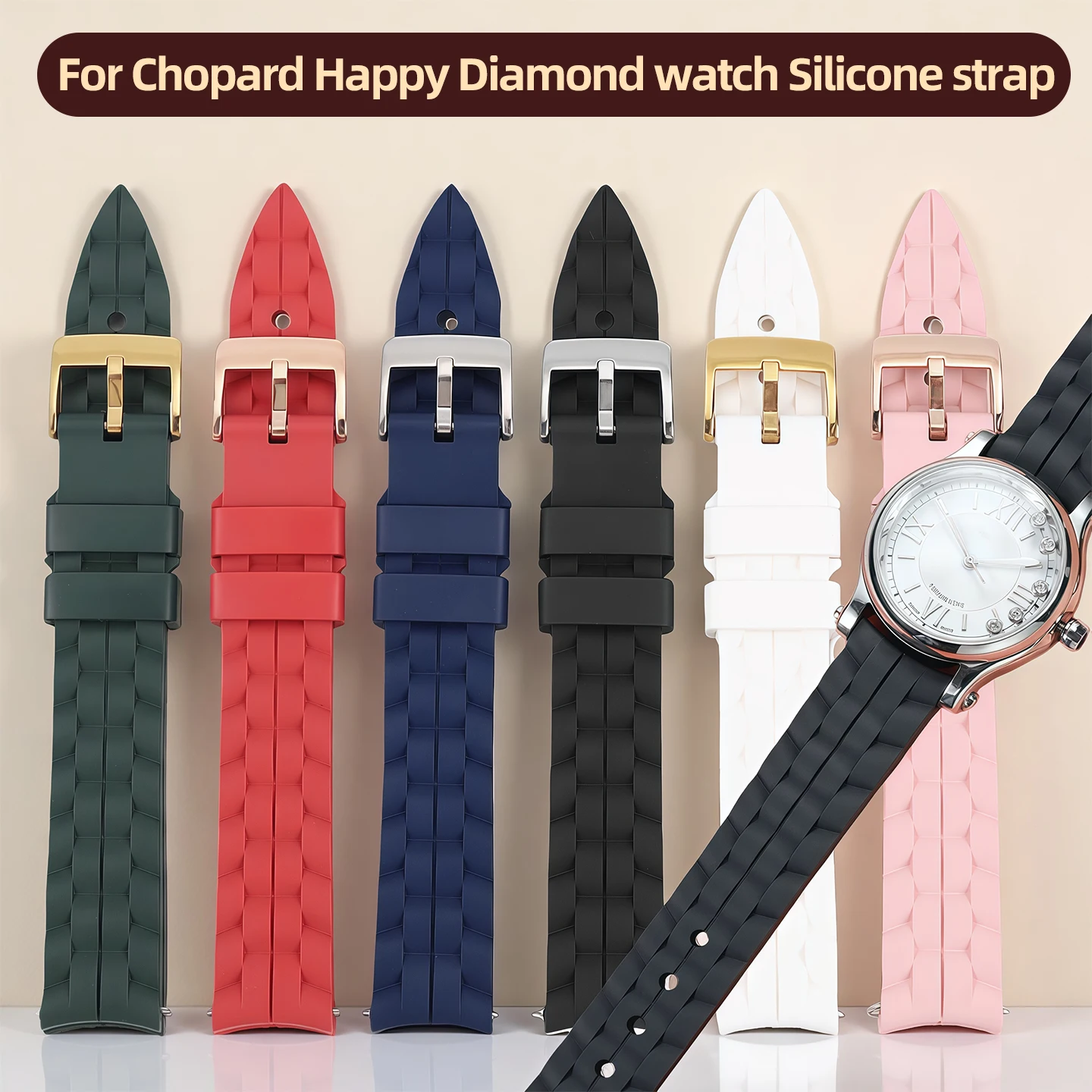 

15 мм 18 мм для часов Chopard Happy Diamond, фторкаучуковый ремешок для часов Chopin Happy Sport, женский водонепроницаемый ремешок с интерфейсом дуги