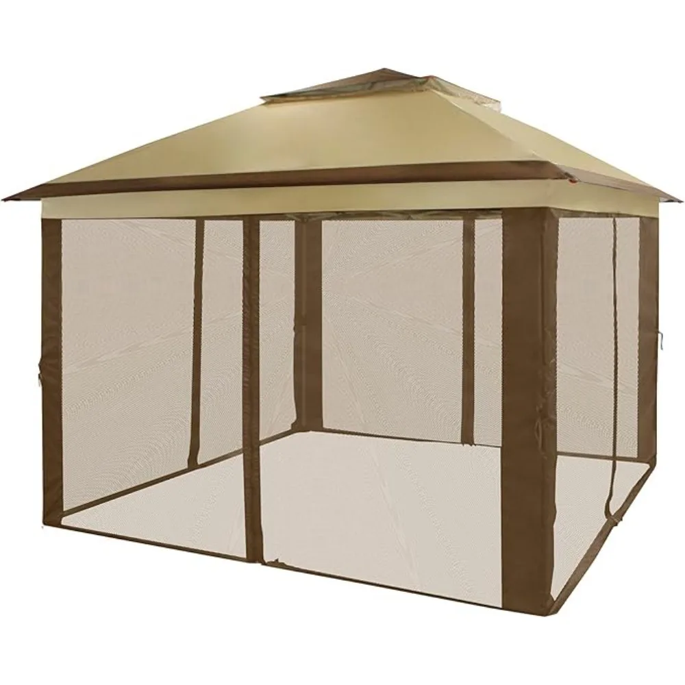 

11x11 ft. Pop-Up Instant Gazebo, Outdoor Portable Steel Frame 2-Tier Top Canopy/Tent with Netting and Carry Bag, Patio Gazebos