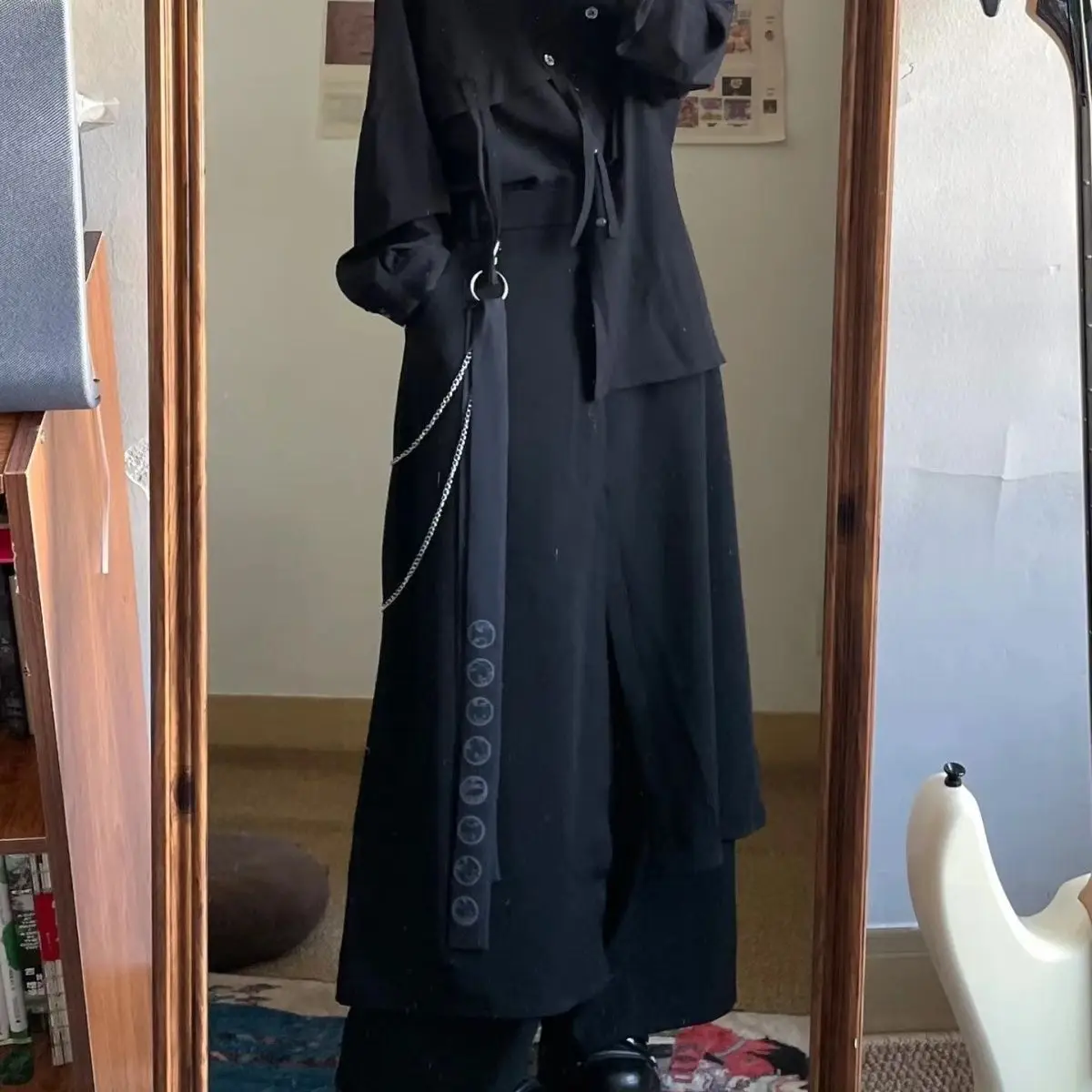 Retro Dark New Chinese Style Multi-layered Irregular Black Culottes for Women Spring and Summer Loose Yamamoto Wide-leg Pants