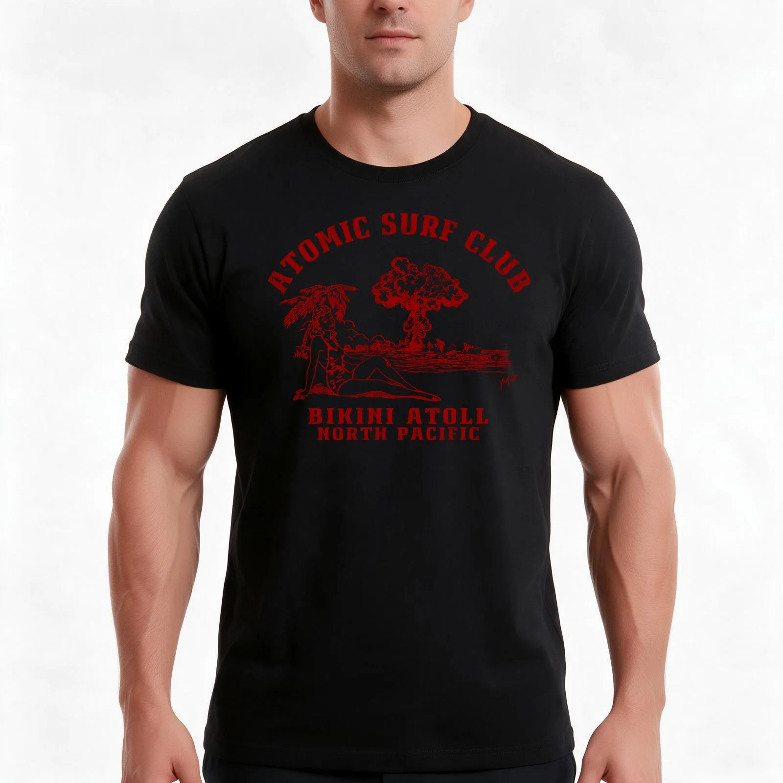 Bikini Atoll Pin Up Souvenir Surf 1950?s Shirt T-Shirt Summer Casual Cotton Tee Oversized Streetwear Tops Unisex Men Women