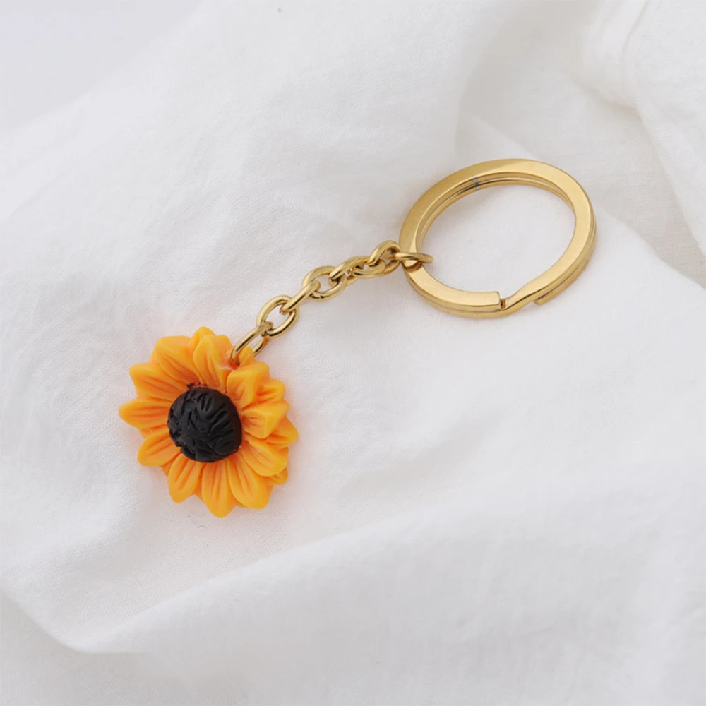 1Pcs New Sunflower Key Ring Stainless Steel Car Keychain Woman Backpack Bag Pendant Hanging Ornament Couple Keyring Girl Gifts - zdjęcie 1
