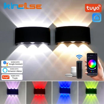 Lámparas de pared LED RGB Tuya para exteriores, candelabro impermeable IP65 para jardín, porche, patio, aplicación Google Alexa, luces de pared exteriores AC85-265V