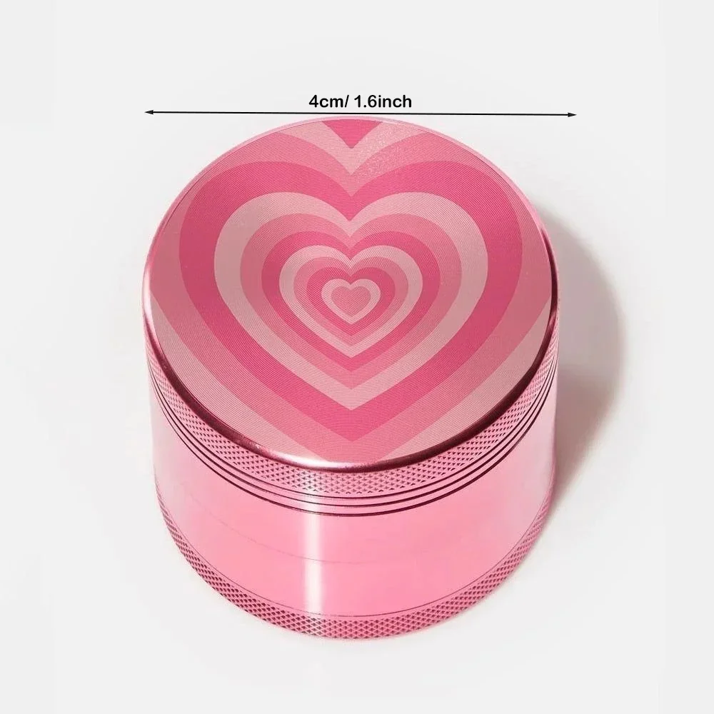 Pink Heart Aluminum Herb Grinder, Four Piece Grinder, Girly Smoking Accessories for Tobacco-40mm