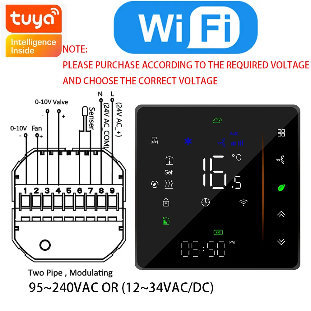 Tuya WiFi Thermostaat 0-10V Modulerende Klepcontroller PWM EC Fan HVAC Temperatuurregelaar voor Slimme Huiskoeling Verwarming